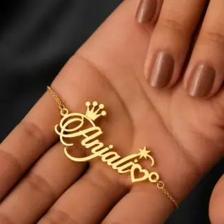 Gold Brass Necklace For Women Aqhn Elegant Plated Design Pendant Stylish Daily Wear Gift